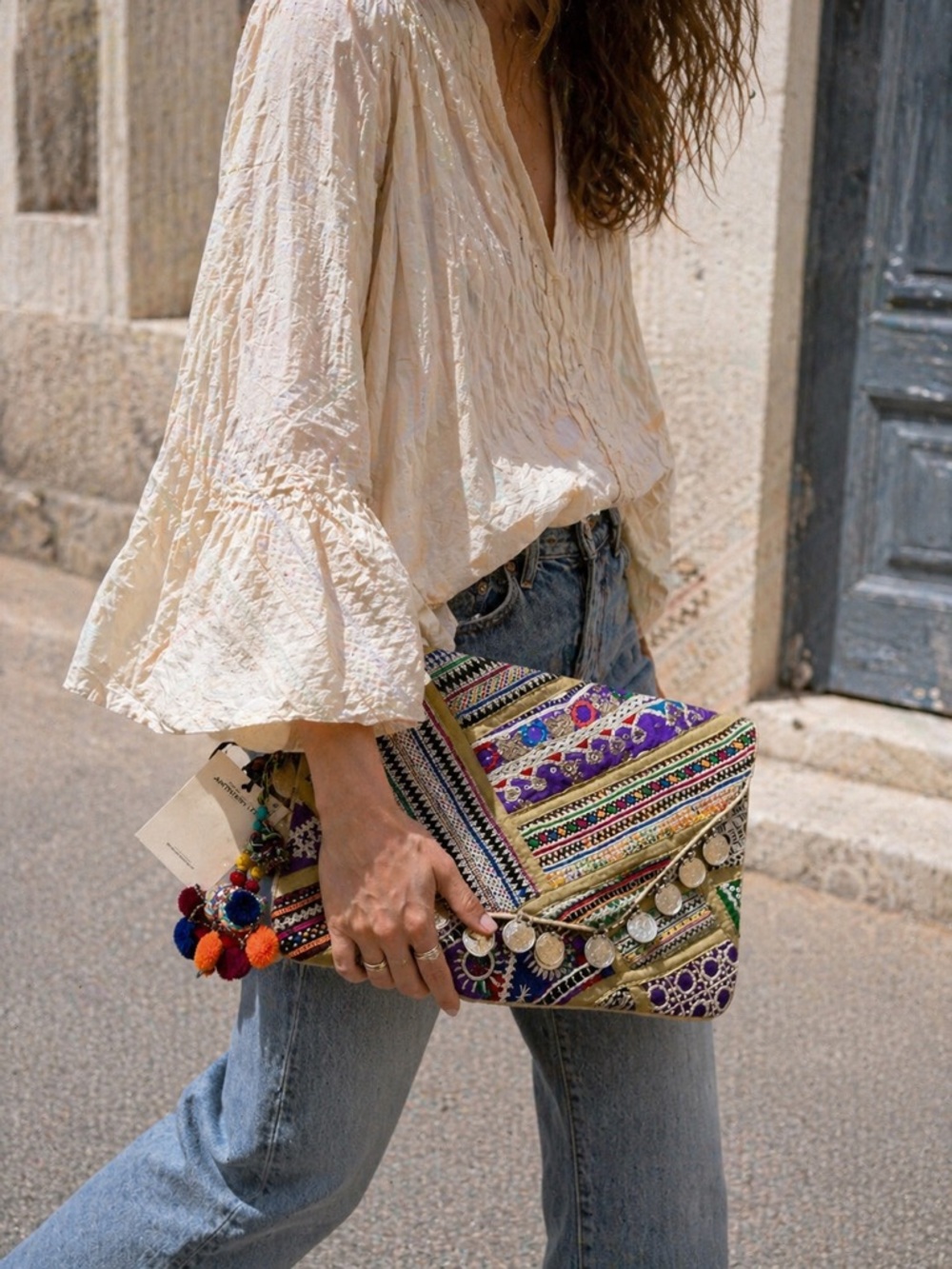 ANTIK BATIK Banjo Embellished Clutch Multi Purple
